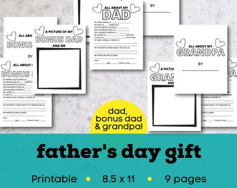 Father's Day Fill-In Printable, Dad, Grandpa, Bonus Dad (PDF)