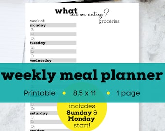 Weekly meal plan printable, weekly meal planner printable, weekly menu planner printable, weekly meal planner download, weekly meal planning