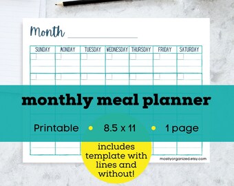 Monthly meal planner printable, monthly meal plan template, monthly menu planner, meal planning, meal planner pdf, meal planner printable