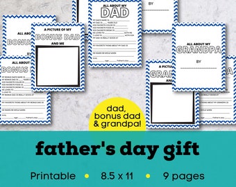 Alles über meinen Vater zum Ausdrucken, Stiefvater Geschenk zum Vatertag, alles über meinen Opa zum Ausdrucken, Vatertagsaktivität zum Ausdrucken, Stiefvater zum Ausdrucken