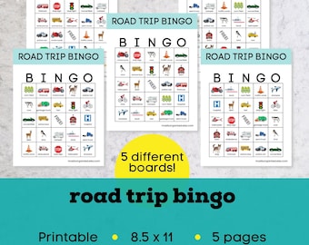 Road trip bingo printable, instant download bingo, road trip games, car bingo cards printable, vacation bingo, printable travel bingo
