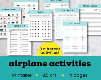 Airplane activities for kids, travel activities for kids, travel activity kit, airport scavenger hunt, printable travel journal for kids