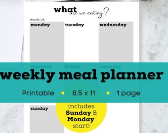Printable meal planner and grocery list, weekly menu planner printable, printable meal plan template, weekly meal planner download