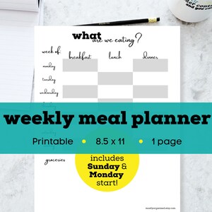 Weekly menu planner printable, weekly dinner menu printable, weekly meal plan shopping list, printable meal plan template, lunch planner