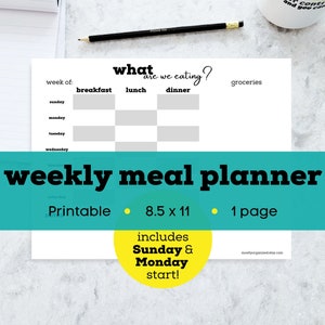 Weekly meal plan shopping list, weekly meal plan grocery list, weekly menu planner printable, weekly meal plan printable
