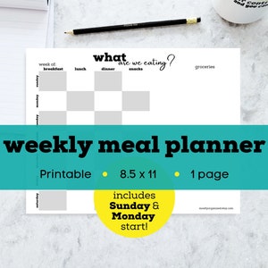 Printable meal planner and grocery list, weekly meal planner download, printable meal planner template, weekly meal plan shopping list