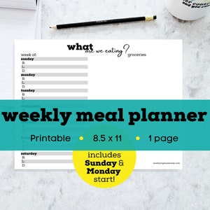 Printable meal planner and grocery list, weekly meal plan printable, weekly menu planner printable, weekly meal planner download