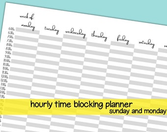 Weekly hourly planner printable, weekly time blocking template, weekly planner with time slots, time block sheet, print out planner