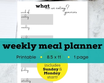 Weekly meal planner printable, weekly menu planner printable, weekly meal plan printable, weekly meal planning, printable meal plan template