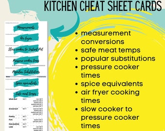 Küchenanleitungen, Küchenumwandlungen, Karten für die Küche, Küchenkarten, Küchen Spickzettel, Kochanleitung, Cheat Guide Küchendrucke