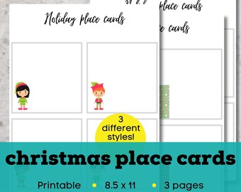 Printable holiday place cards, printable tented Christmas place cards, printable tented Christmas placecards