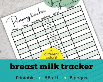 Breast milk pumping tracker, printable breast milk tracker, breast pumping log, exclusive pumping, pumping printable, breast milk log