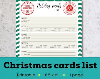 Christmas Card List 2022 Xmas Card List | Etsy