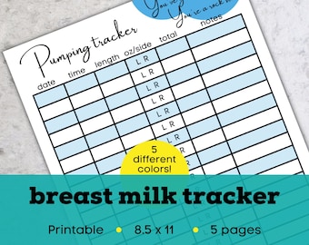 Druckbare Muttermilch Tracker, exklusives Abpumpen, Stillzeit Log, Stillzeit Log