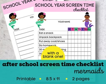 Lista de verificación de rutina después de la escuela, lista de verificación de tiempo frente a la pantalla, tabla de tiempo frente a la pantalla, rutina diaria imprimible, reglas de tiempo frente a la pantalla, tiempo frente a la pantalla imprimible