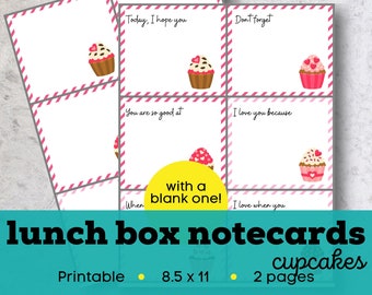 Printable Cupcake Lunch Box Notes for Kids (Digital Download)