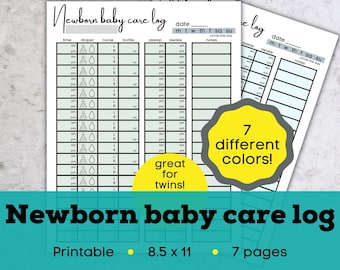 Printable baby log, daily baby log, infant daily report, twin feeding tracker, baby feeding chart, newborn baby care log, twin baby care log