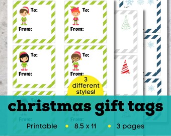 Square printable Christmas gift tags, printable holiday gift tag, Christmas tag printable, printable Christmas favor tag