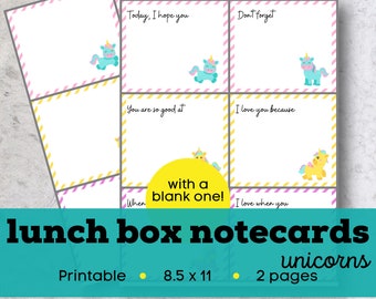 Unicorn Lunch Box Notes, Kids' Encouragement Cards (Digital Download)