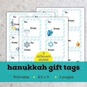 Printable hanukkah gift tags, hanukkah tag printable, printable chanukah gift tags, hanukkah present tag, menorah gift tag, dreidel gift tag