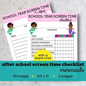 After school routine checklist, screen time checklist, screen time chart, daily routine printable, screen time rules, screen time printable