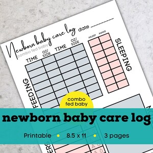 Printable newborn feeding schedule, infant daily report, printable breastfeeding tracker, newborn baby care log, baby feeding chart