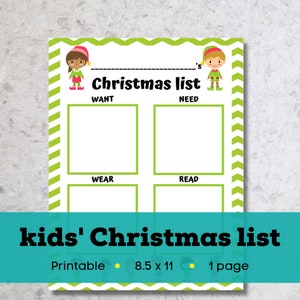 Druckbare Weihnachtswunschliste für Kinder, druckbare Weihnachtswunschliste, druckbare Weihnachtswunschliste, sofortiger Download Weihnachtswunschliste