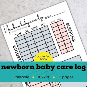 Printable breastfeeding log, bottle fed printable newborn feeding schedule, newborn baby care log, baby feeding chart, daily baby log