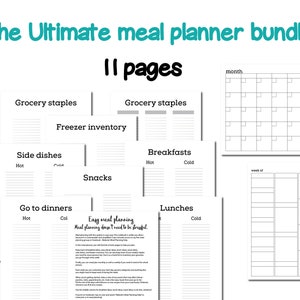 Maaltijdplanner bundel afdrukbaar, maandelijkse maaltijdplanner afdrukbaar, maandelijkse maaltijdplanner en boodschappenlijstje, wekelijkse maaltijdplanner download