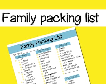 Familien-Packliste zum Ausdrucken, Roadtrip-Packliste zum Ausdrucken, PDF-Packliste, Urlaubs-Packliste, Pool-Urlaubs-Packliste