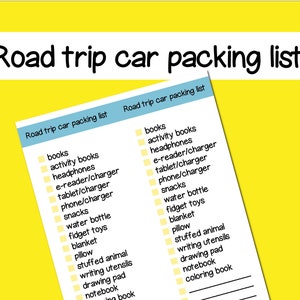Kids&#39; packing list, packing list for road trip, car ride packing checklist, road trip checklist, printable checklist for road trip