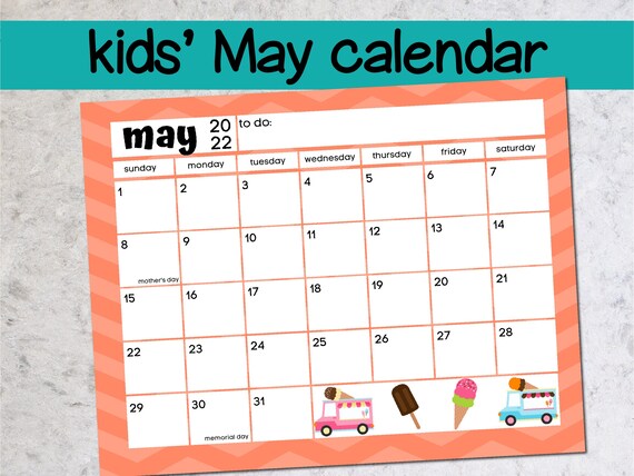 colorful may calendar may 2022 printable calendar landscape etsy