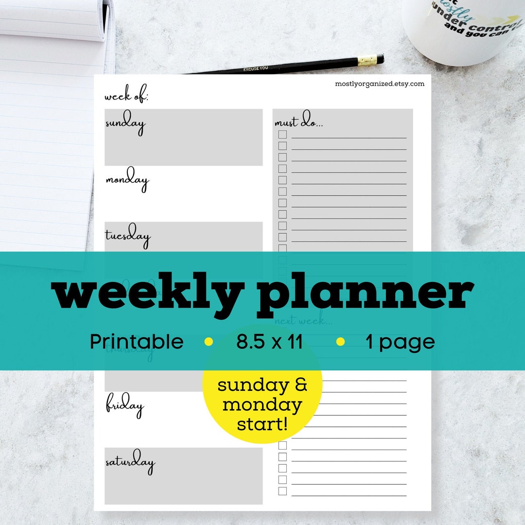 Weekly Planner Pad Printable, Blank Weekly Schedule, Minimalist Undated