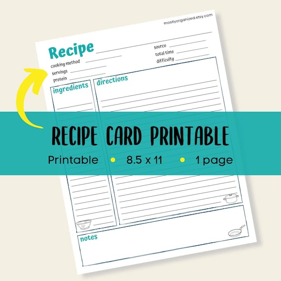 Full Page Recipe Card Printable Recipe Page Printable Recipe | Etsy