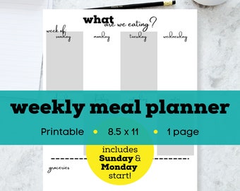 Weekly menu planner printable, weekly meal plan printable, weekly dinner planner printable, weekly dinner menu printable
