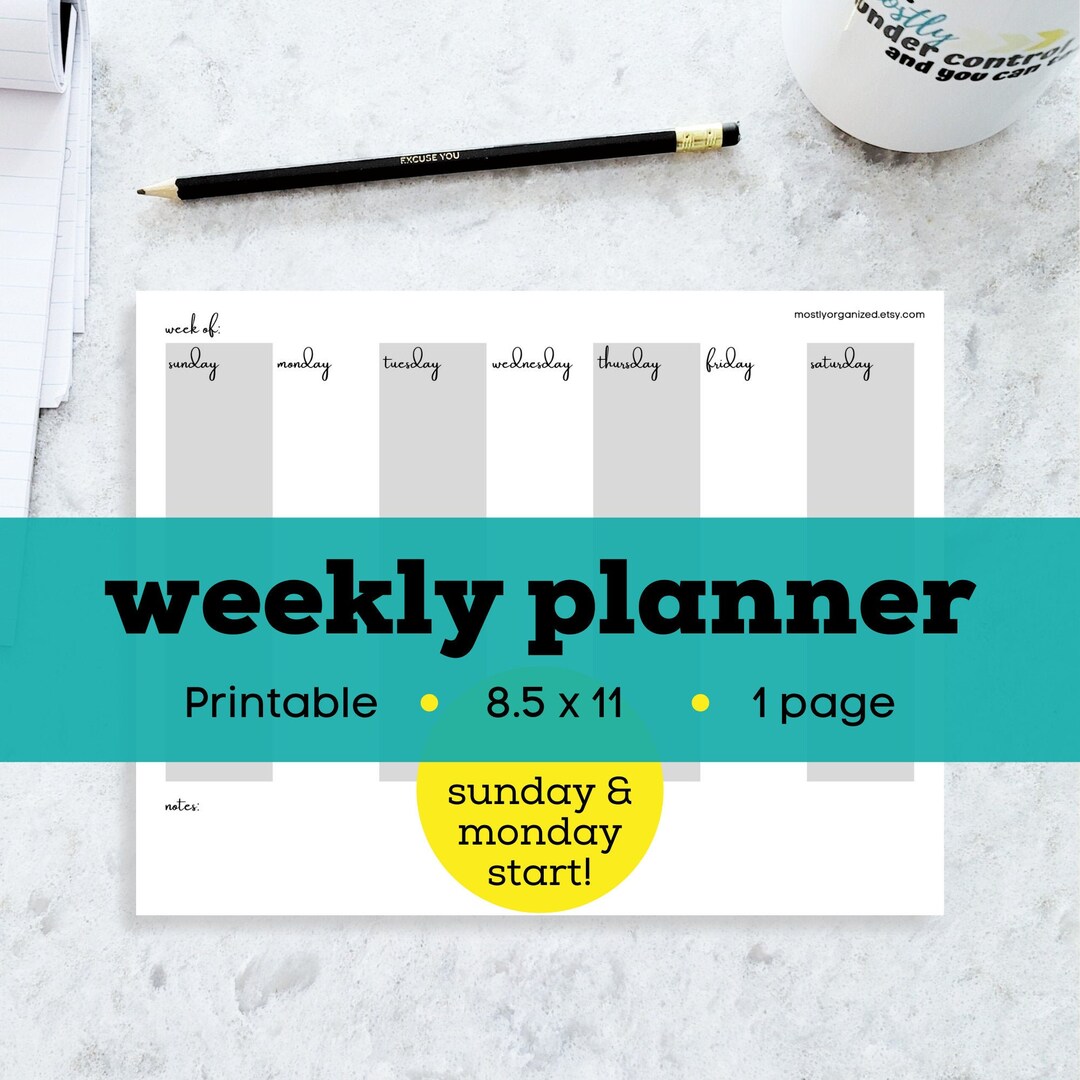 Horizontal Weekly Planner Printable, , Letter Size Planner Printable ...