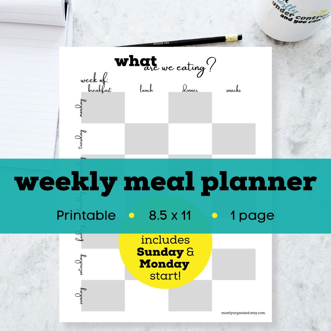 Weekly Menu Planner Printable Weekly Meal Plan Printable Etsy Canada