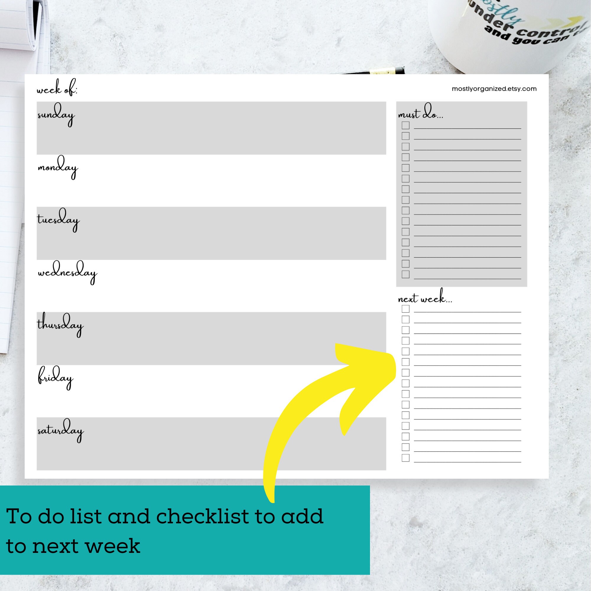Weekly Planner With to Do List, Landscape Weekly Planner Printable ...