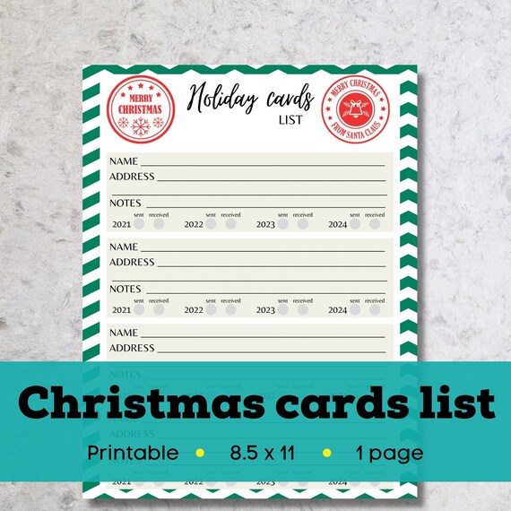 Printable Christmas Card List Printable Christmas Card Etsy