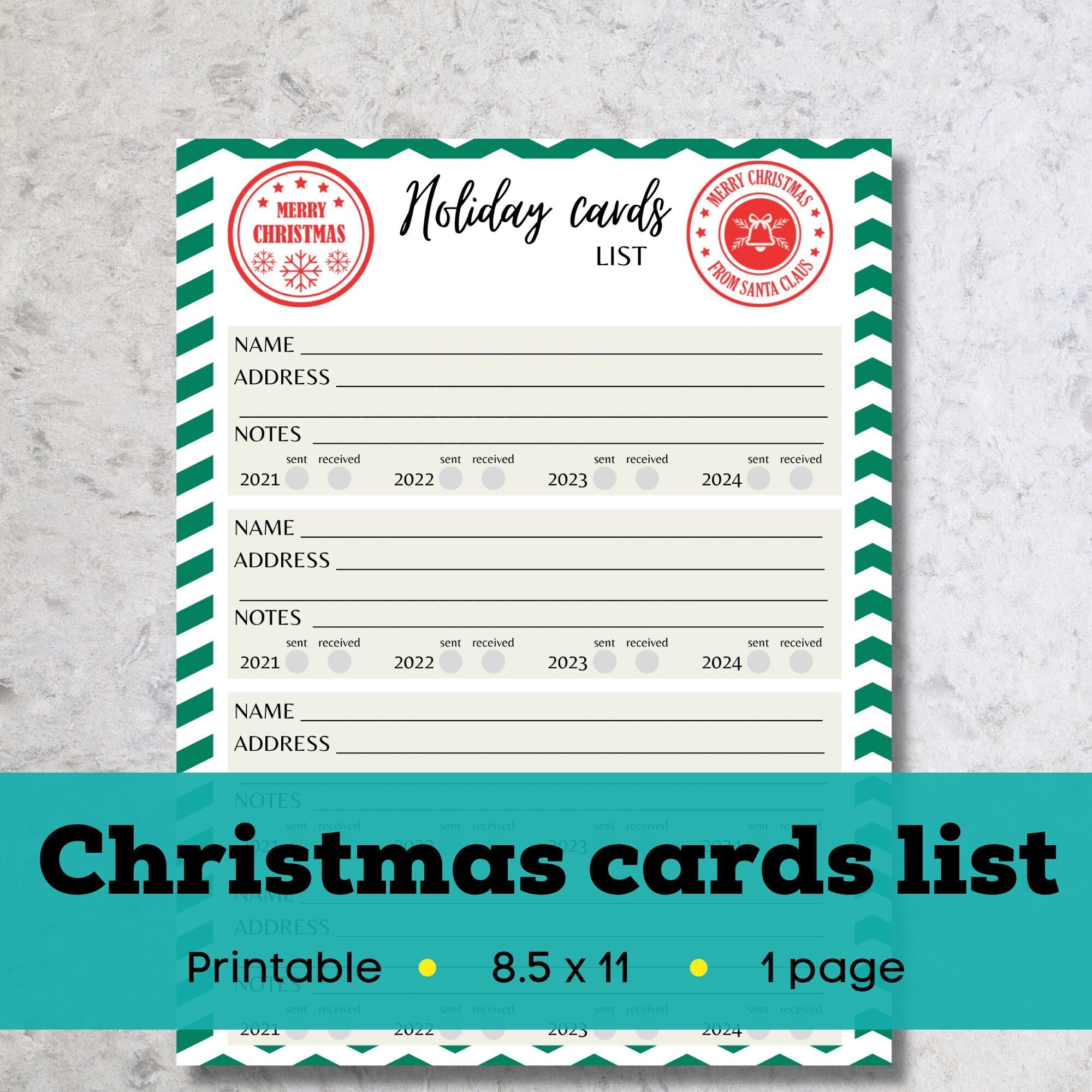 Printable Christmas Card List, Printable Christmas Card Tracker, Instant Download, Printable Christmas Organizer, Printable Xmas Card List