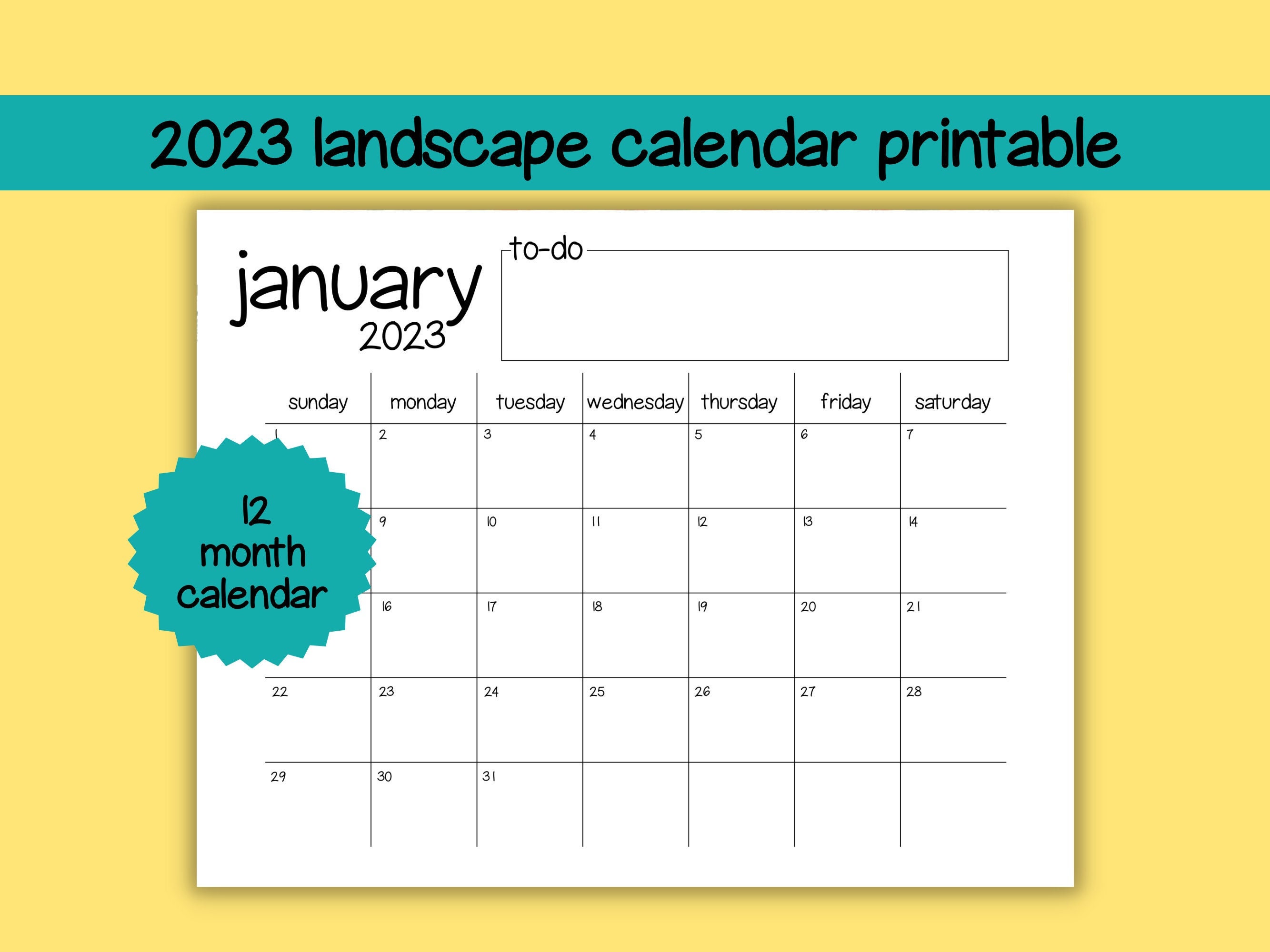 2023 Landscape Calendar Printable Horizontal Planner Insert - Etsy