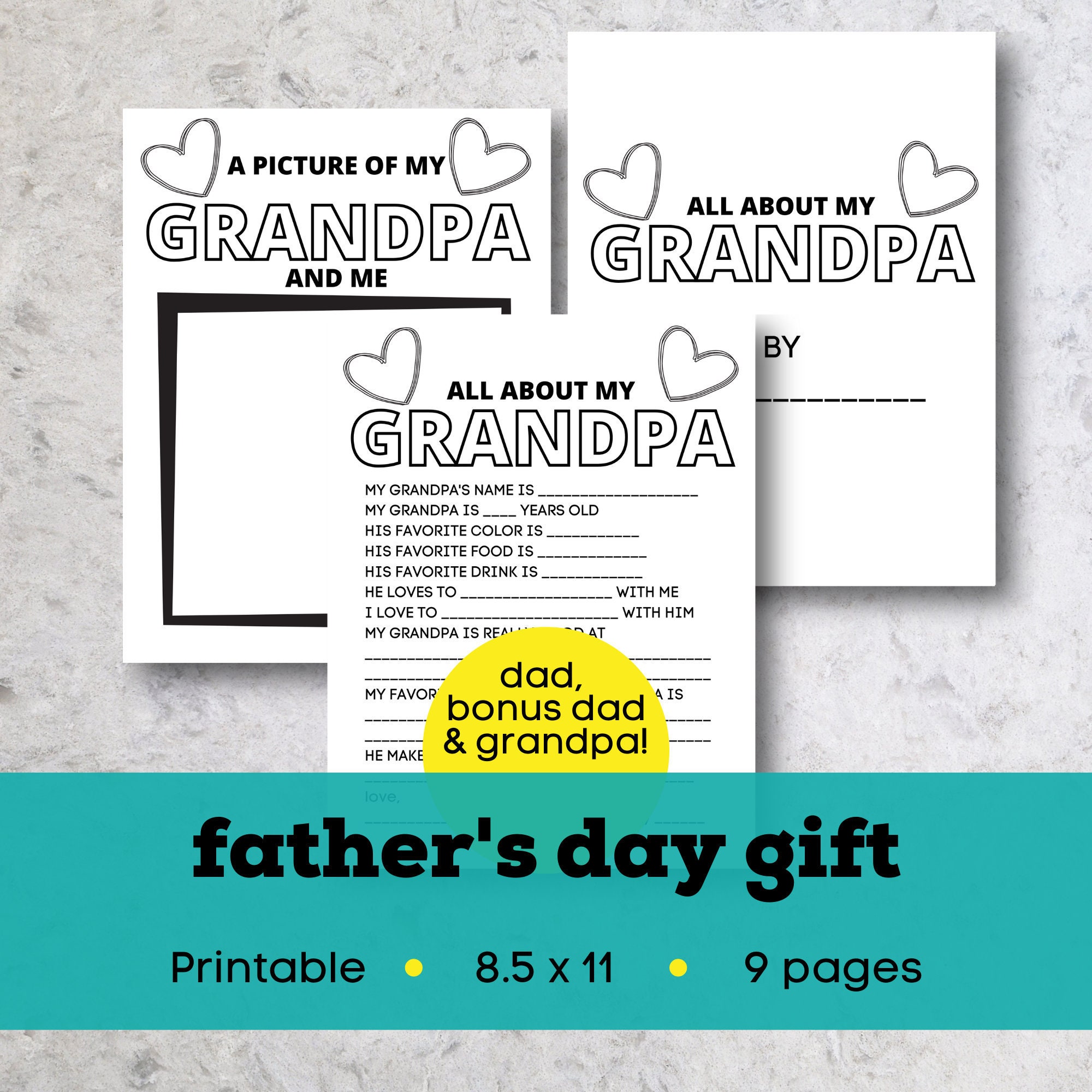 All About My Grandpa Printable Father's Day Grandpa Gift Etsy