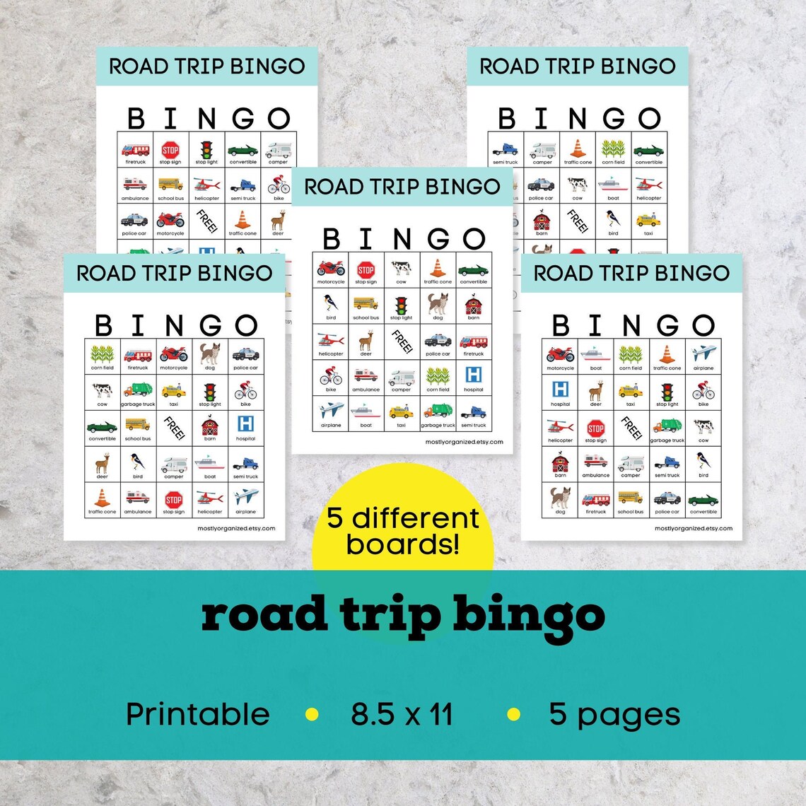 Road Trip Bingo Printable, Instant Download Bingo, Road Trip Games, Car