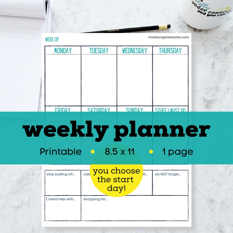 Mom weekly planner printable minimal, weekly planner pdf, weekly planner template, weekly planner for mom, weekly planner for binder image 1