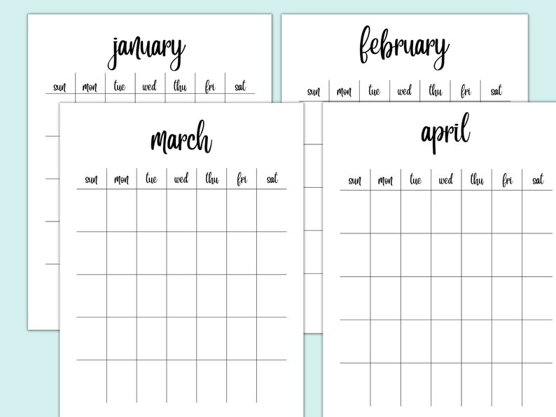 Printable Tue Blank Portrait Calendar Printable, Perpetual Calendar Printable, Month ...