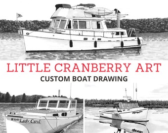 Fisherman Gift, Lobsterman Gift, Custom Lobster Boat Drawing, Portrait from Photo, Unique, Personalized Drawing, Boat Drawing, Sailboat