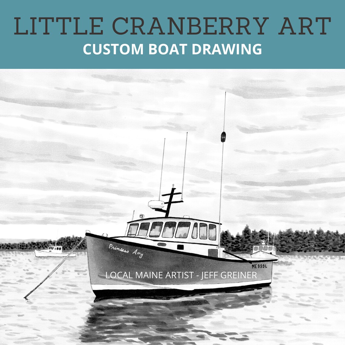 Fisherman Gift, Lobsterman Gift, Custom Lobster Boat Drawing, Portrait