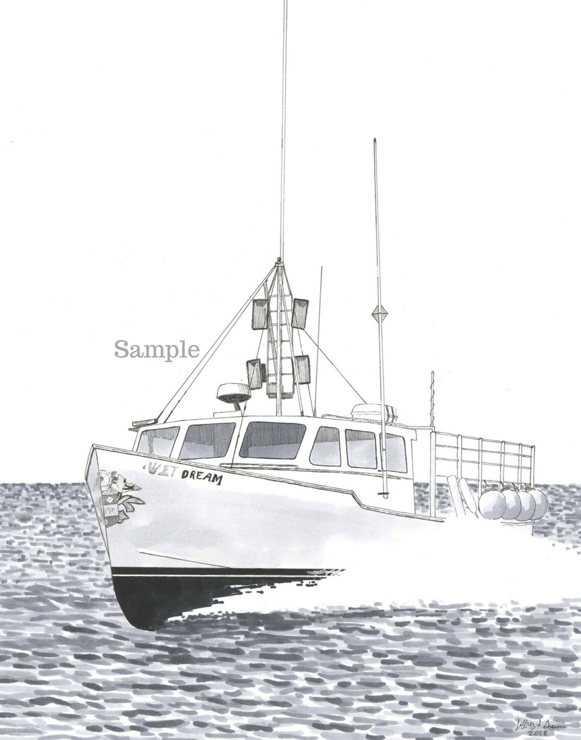 Fisherman Gift Lobsterman Gift Custom Lobster Boat Drawing Etsy