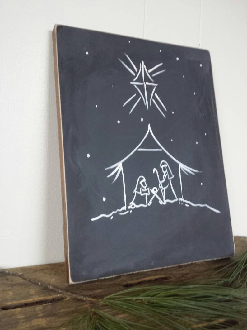 Rustic Christmas Decor/ Nativity painting/ Simple Nativity Etsy