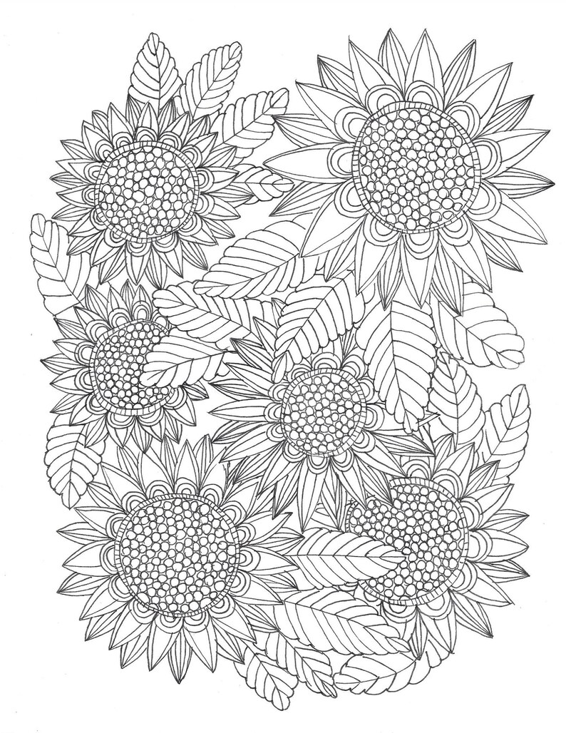 Sunflower Coloring Page Printable Adult Coloring Page Flower Coloring Sheet For Adults Teens Kids Sunflower Print Art Collectibles Digital Prints Jewellerymilad Com